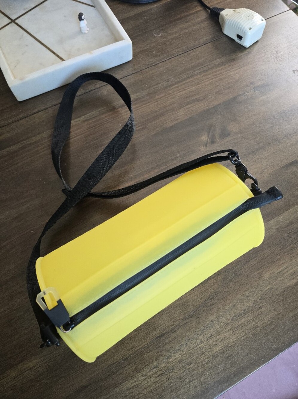 Zara Bright Yellow Crossbody Rubberized Pouch with Black Trim